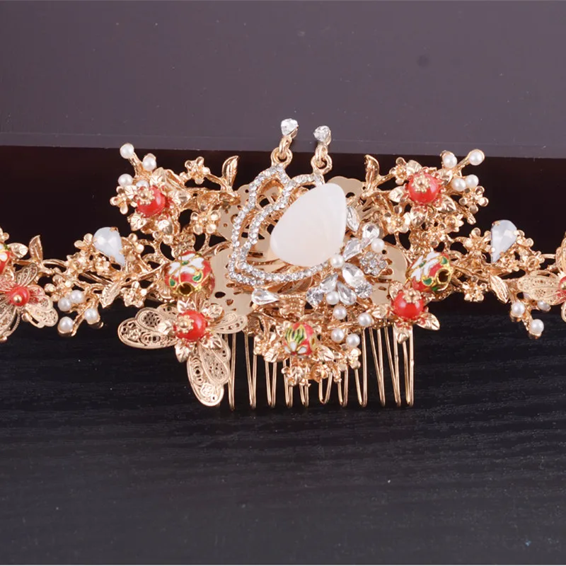 JaneVini Традиционный китайский стиль шпилька из бисера золотые волосы расчески костюм головной убор невесты ювелирные изделия на волосы свадебные аксессуары для волос