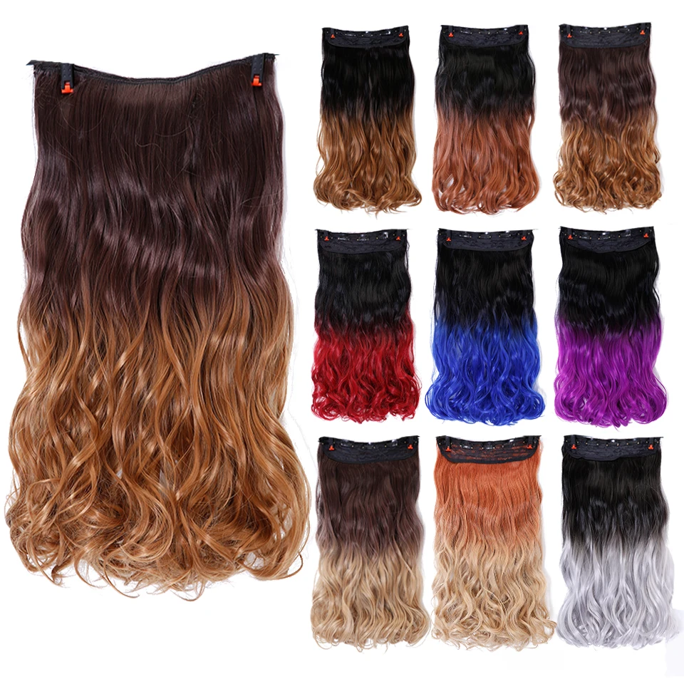

AOSIWIG Straight/Curly Heat Resistant Synthetic Fake Hair Pieces Purple Blue Gray Ombre Color Long Wavy Clip In Hair Extension