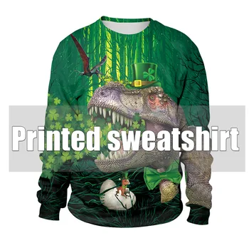 

Unisex 2020 Irish Day Theme 3D Sweater For Holidays green dinosaur mens Funny Fake Hair Sweater Autumn Winter Blouses Clothing