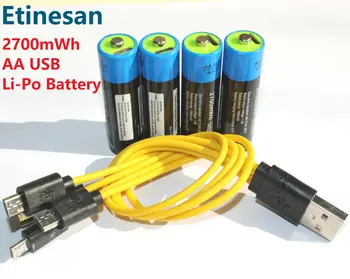 

Etinesan 1.5V 2700mWh AA Li-polymer USB rechargeable lithium li-ion batteries fast charge for Microphone,Camera,game,toy ect.