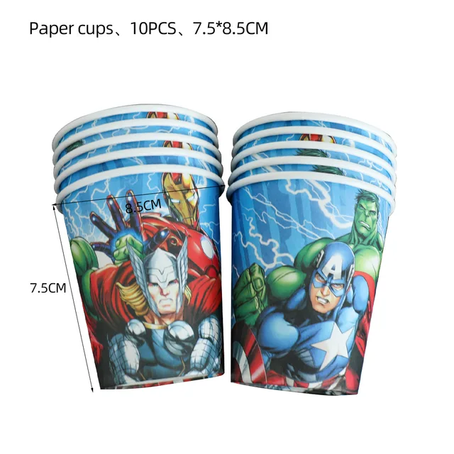 The Avengers Design Boys Birthday Party Decorations Balloon Paper Cups Plates Baby Shower Disposable Tableware Supplies cup 10pcs