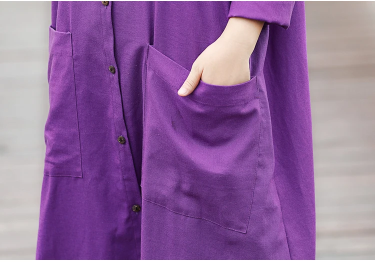 New Style Fashion Early Autumn-Online Celebrity Literature And Art Retro Cotton Linen Middle Long Coat Autumn Clothing