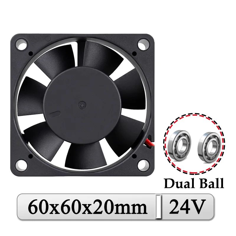 Gdstime-ventilador para Impressora Exaustor Axial de 24v 60 mm x 20 mm 60 mm Esfera Dupla sem Escovas Ventilador de Refrigeração Industrial 6020 6cm 3d