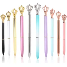 

10Pcs Fashion Crystal Metal Retractable Ballpoint Pens With Crown And Diamond Decoration For School Home Office Supplies Gifts