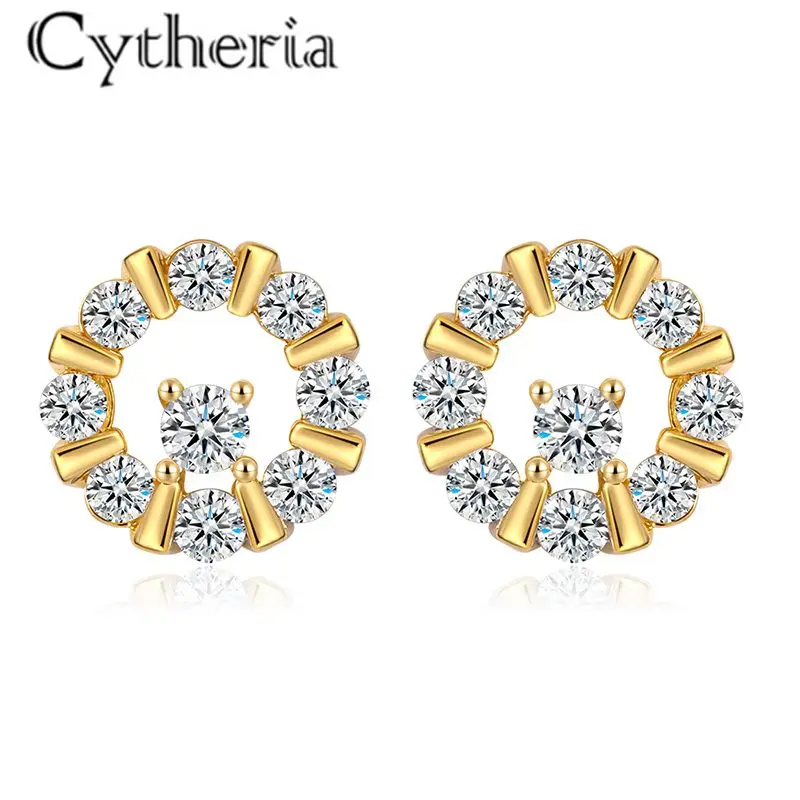 

Модные простые круглые серьги-гвоздики Cytheria с золотистым цирконом, женские аксессуары, ювелирные изделия, подарки