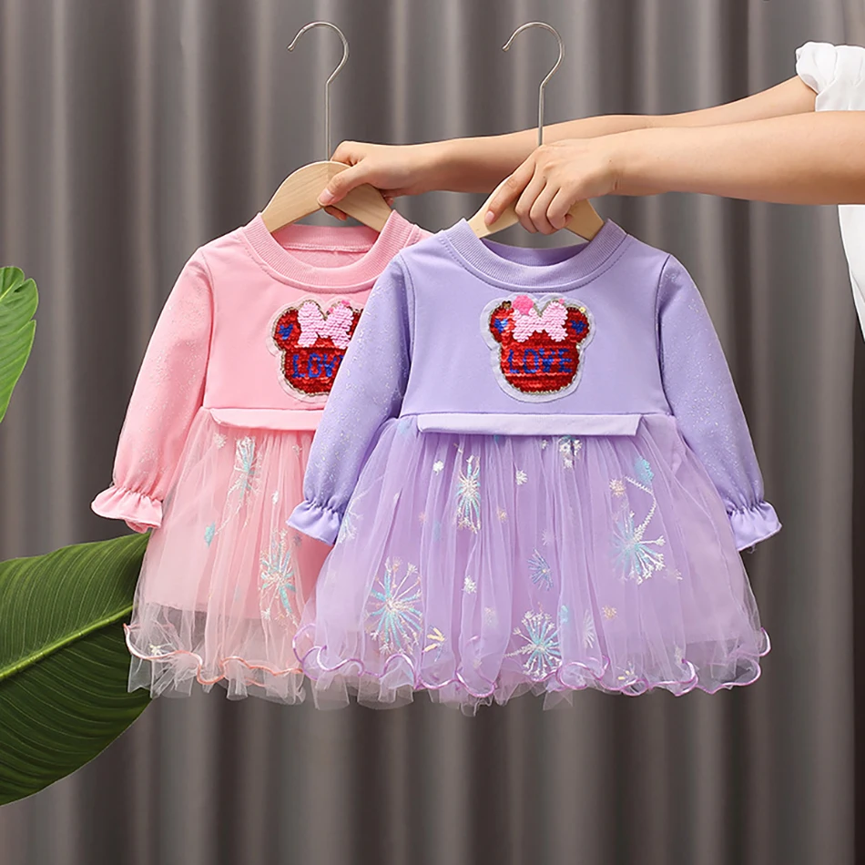 Kids Baby Sequins Mesh TUTU Dress Toddler Casual Spring Birthday Party Clothing for Purple Pink Cartoon Little Girl 1-4Y | Детская