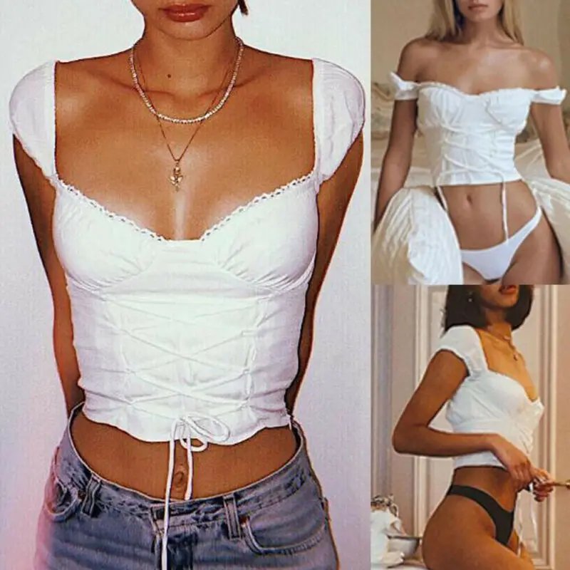 Летние женские сексуальные с открытыми плечами повседневные Bralet Tank Top белые топы
