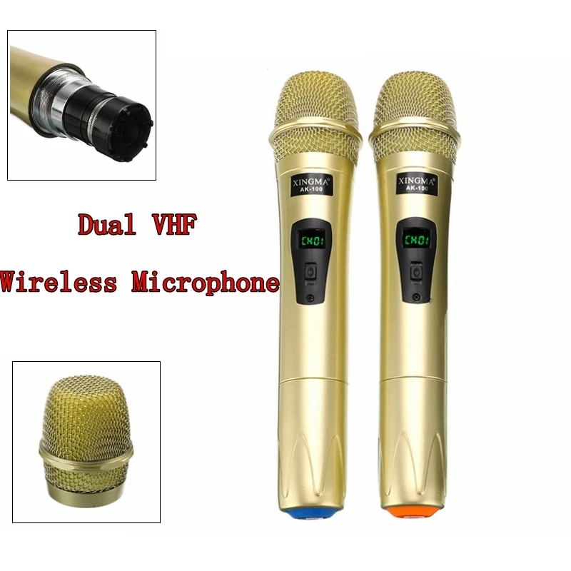 

Professional PC-K1 Dual VHF Wireless Microphone Portable Handheld 2 Channels Studio Dynamic Microphone with Receiver For Karaoke