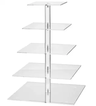 

YestBuy 5 Tier Maypole Square Clear Wedding Party Tree Tower Acrylic Cupcake Display Stand ((10cm gap)(16.3" Inches) Normal