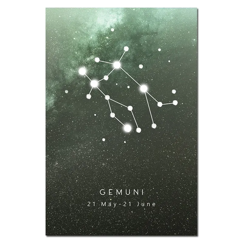 GEMINI Созвездия настенное Искусство Современная Картина на холсте астрологический знак черно-белые плакаты принты скандинавские детские украшения картины - Цвет: GEMINI