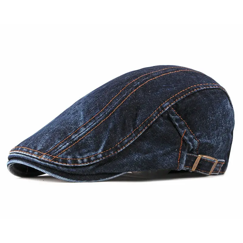 Beret hat newsboy cap newsboy hat spring summer solid color newsboy caps men washed denim cotton flat peaked cap women painter beret hats 16