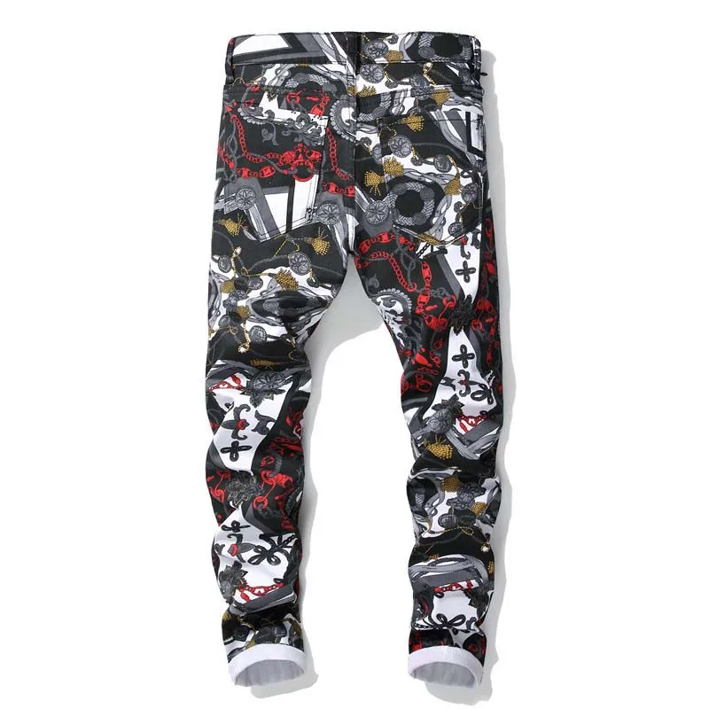 Mcikkny хип хоп мужские Модные джинсы с принтом брюки Slim Fit повседневные джинсовые брюки для мужчин ночной клуб уличная