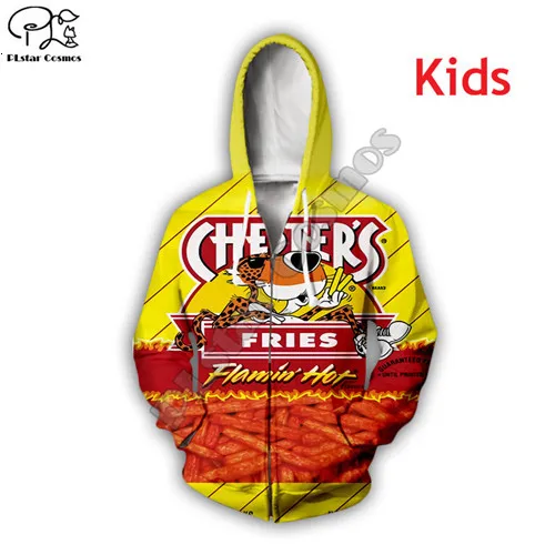Комплект семейной одежды с 3D-принтом Cheetos, толстовка, пуловер, куртка на молнии, одинаковые комплекты для семьи, мамы, папы - Цвет: Kids Zip Hoodie