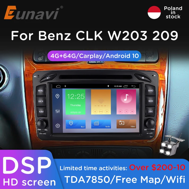 Eunavi 2 Din 7 'ɺndroid 10 автомобильный DVD для Mercedes Benz CLK W203 W208 W209 W210 W463 Vito Viano