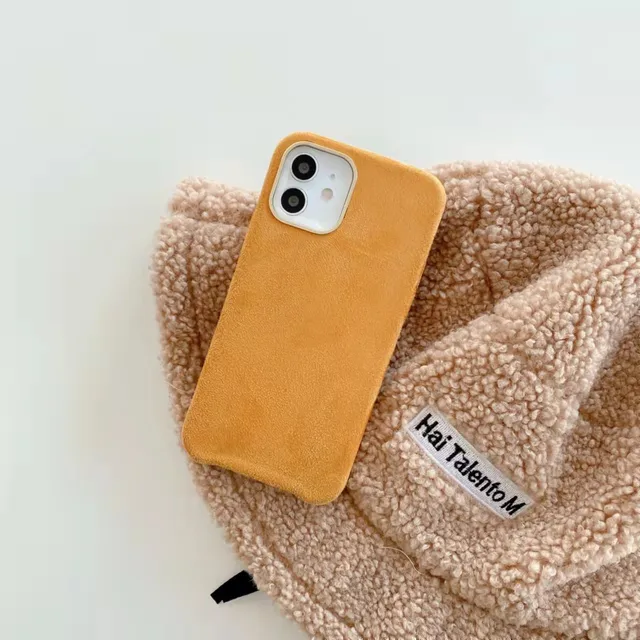 Luxury Warm Suitable For Winter Cashmere Leather Phone Case For iPhone 11 12 13 Pro Max Supercar Interior Business Style Cover Orange