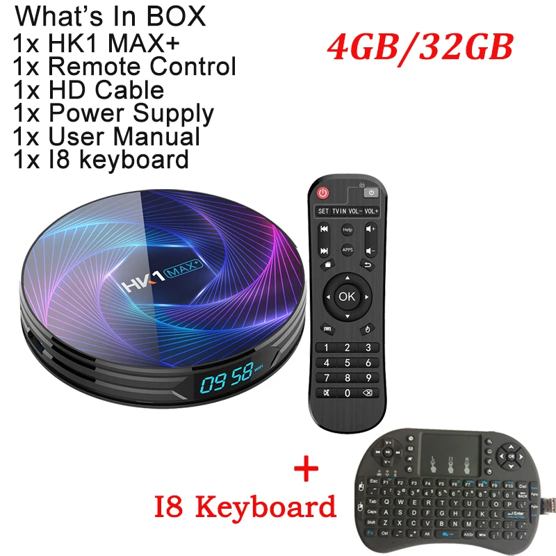 HK1 MAX PLUS Android 9,0 Смарт ТВ коробка Rockchip RK3368 Восьмиядерный 4 Гб 128 ГБ медиаплеер Поддержка двойной wifi BT H.265 4K youtube BOX - Цвет: 4G 32G With I8