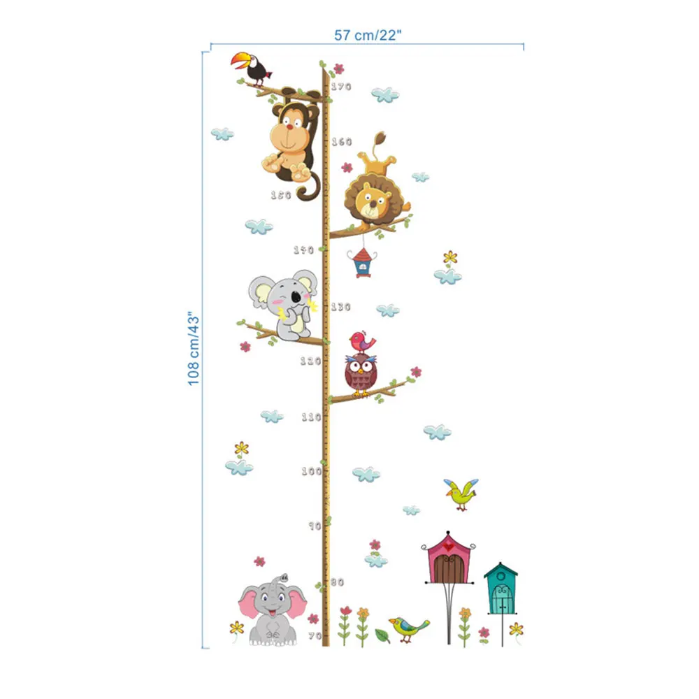 PVC Height Chart Measure Self-Sticking Baby Room Diy Children Animal Pattern Height Sticker Cartoon Nursery Decal Home Decor