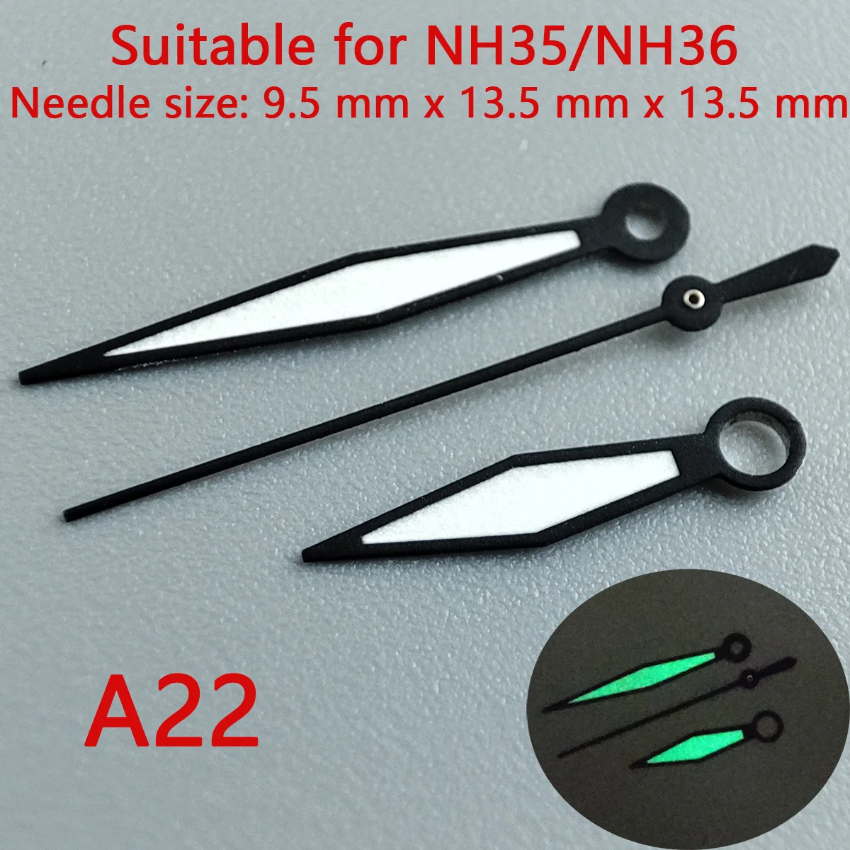 Luminous Green & Silver Watch Hands Set with Seconds Pointer