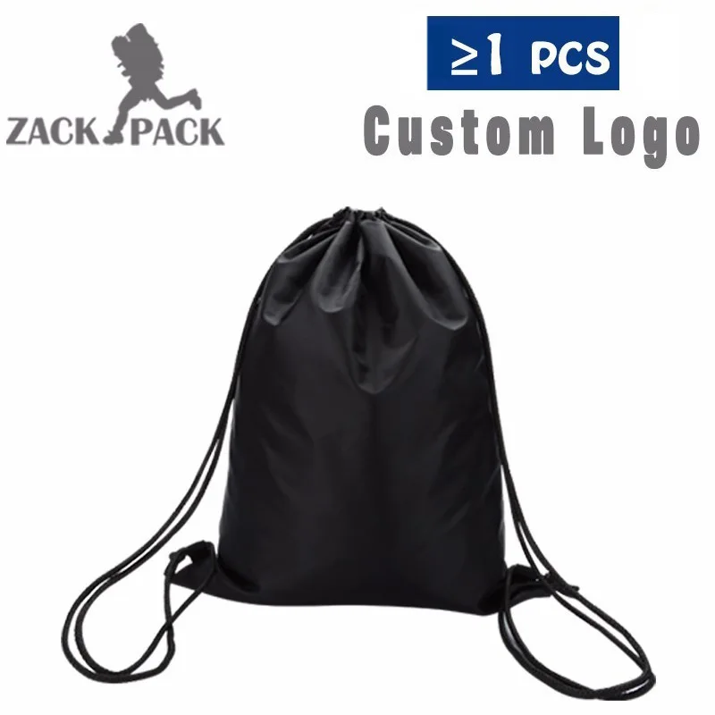 Zackpack сумка на шнурке спортивный водонепроницаемый рюкзак пакет карман на заказ Печать логотипа для мужчин женщин студентов - Цвет: black without logo
