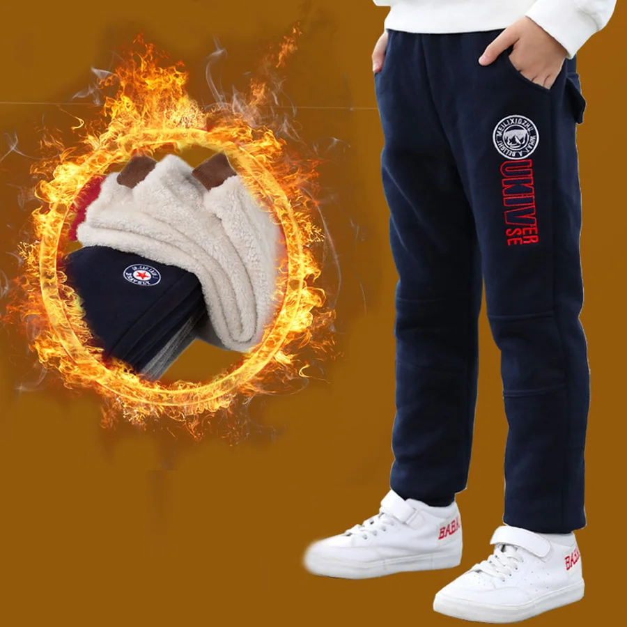 

Boy Pants Winter Thick Pant for Boys Cotton Sport Trousers Casual Kids Fleece Pants Full Letter Wam Plus Velvet Bottom