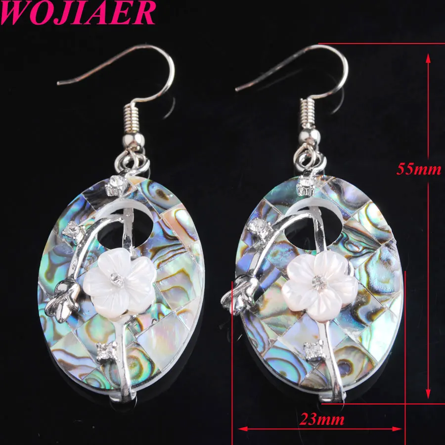 WOJIAER Fashion Hollow Women Dangle Drop Earrings Natural Donut Mother of Pearl Shell Flower Crystal CZ Jewelry Earrings PBV909