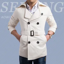 Мужской Тренч aowofs, английский стиль, мужской двубортный Тренч средней длины с отложным воротником, чистый хлопок