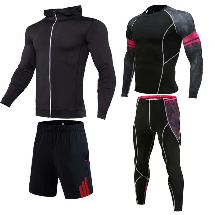 4-piece suit 16 Зимний теплый костюм для бега Мужской спортивный костюм компрессионная одежда спортивный костюм быстросохнущие колготки Рашгард мужской фитнес - Цвет: 4-piece suit 16