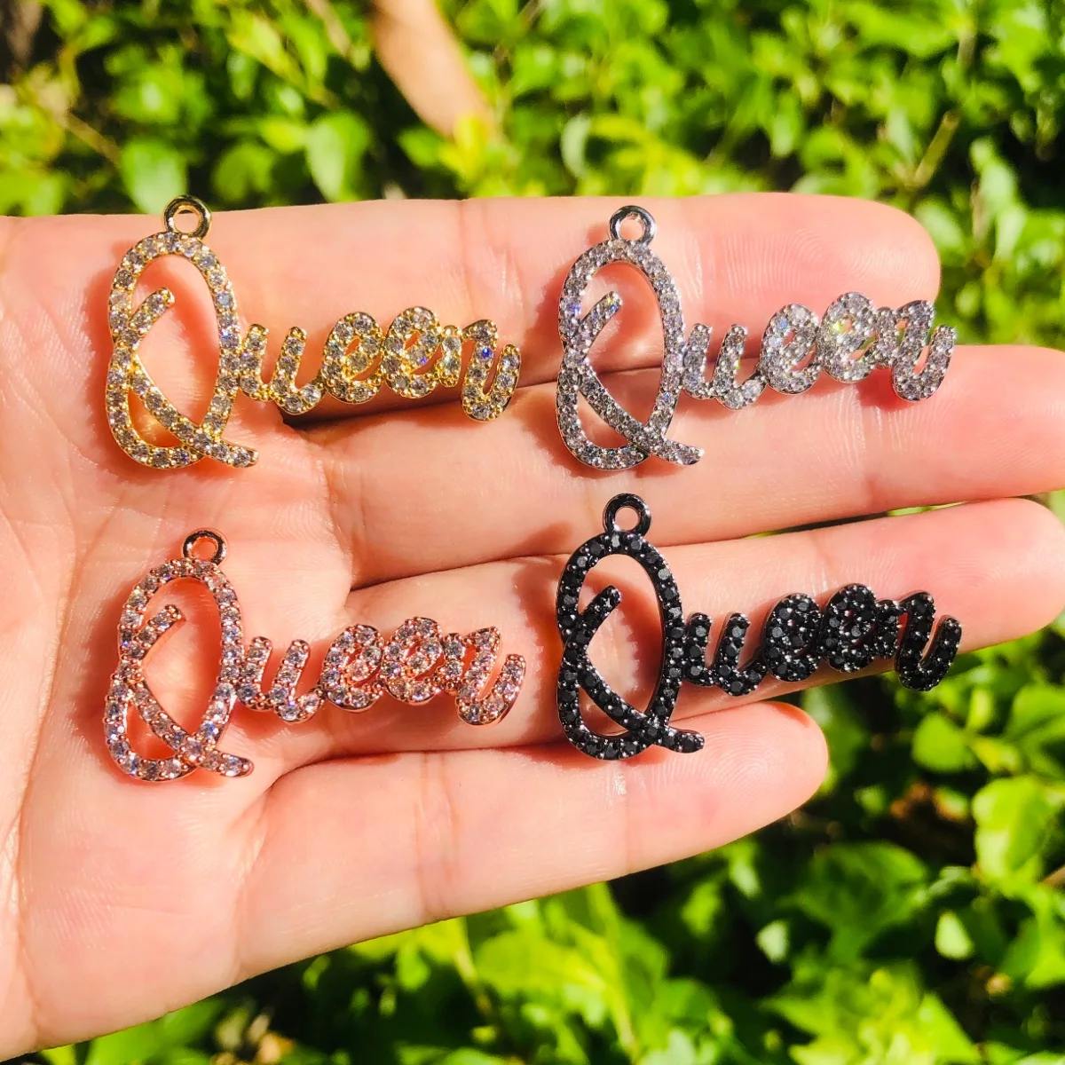 

5pcs QUEEN Word Charm for Women Bracelet Making Bling Cubic Zirconia Pave Letter Pendant for Girl Necklace Jewelry DIY Accessory