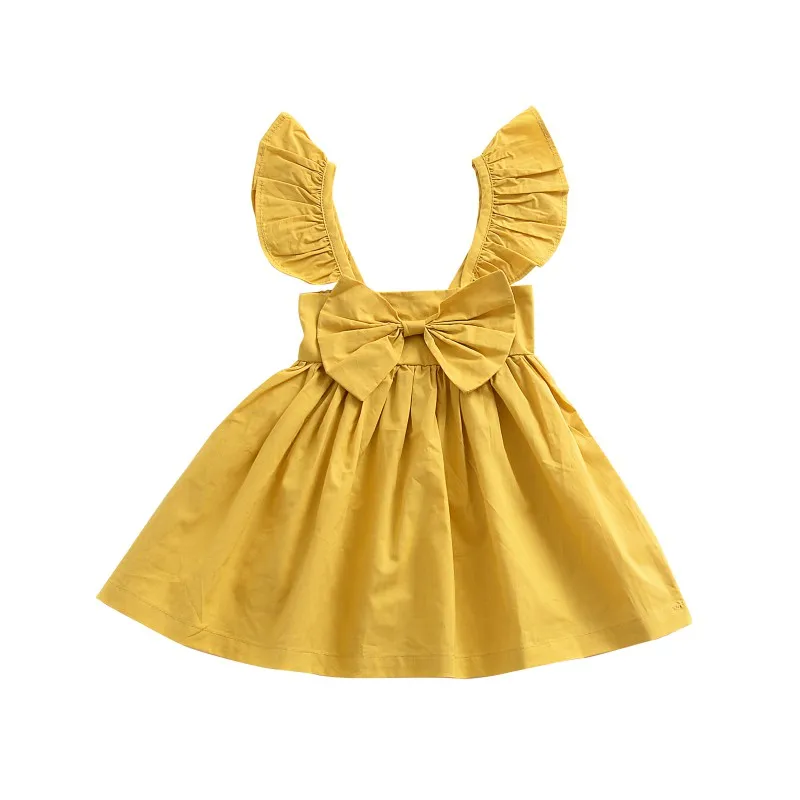 

Summer Cute Baby Girl Princess Dress Solid Sleeveless Bow Knee-Length Pleated Collar Canonicals for 6M-3