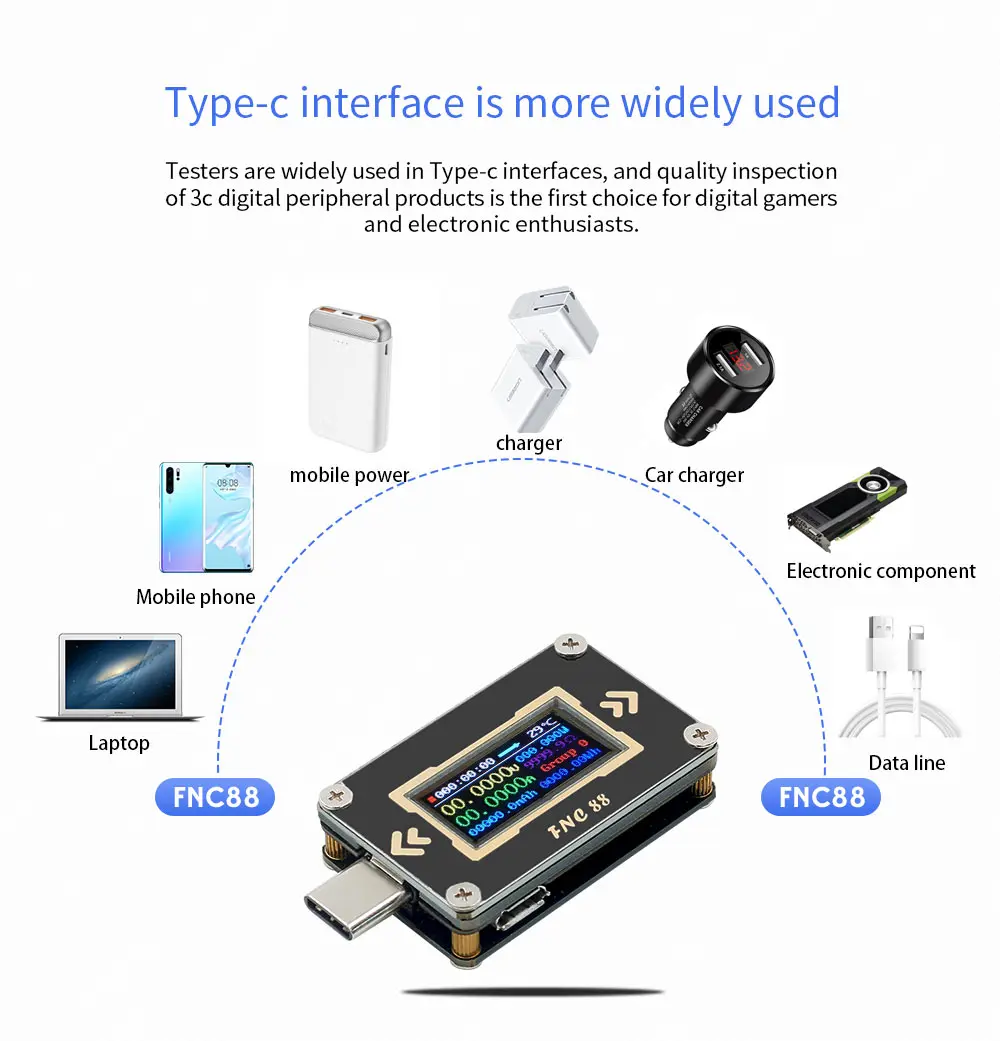FNC88 New Type-C PD trigger USB-C Voltmeter ammeter voltage 2 way current meter multimeter PD charger battery USB Tester