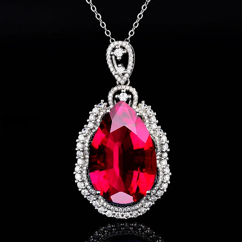 

Vintage Luxury Necklace Big Water Drop Pendant Inlay AAA Cut Zircon Stone High Quality Jewelry For Women Party Anniversary Gift