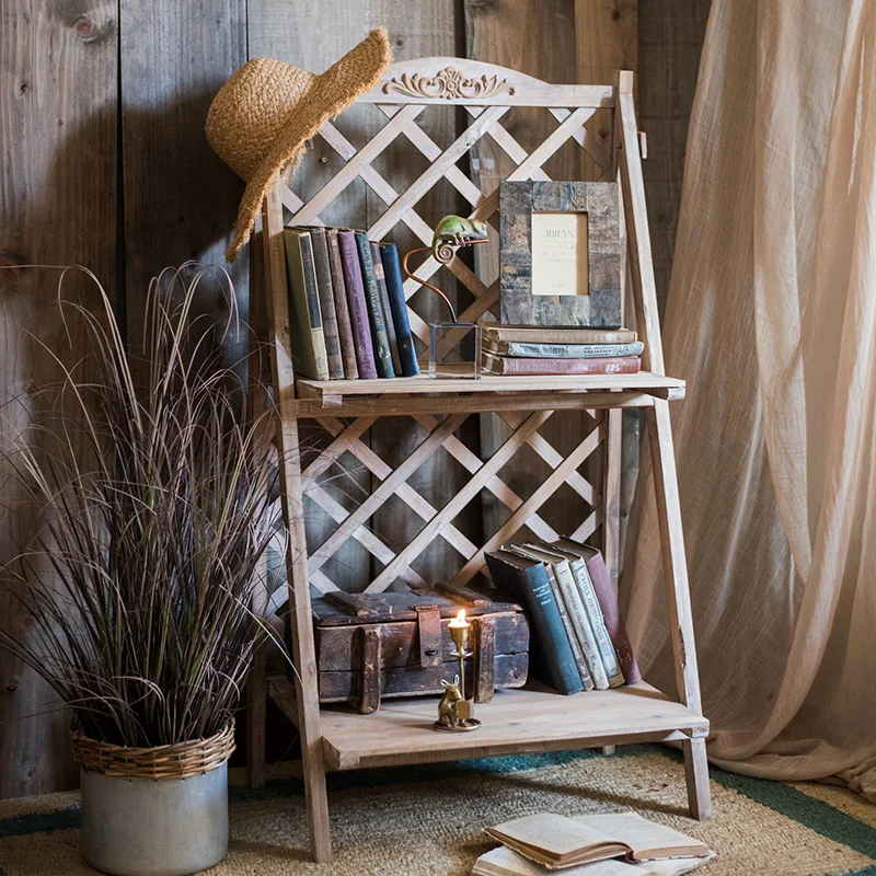 

GY Solid Wood Flower Stand Storage Organizer Foldable Multifunctional Bulkhead Bracket Bookshelf Grocery Garden Balcony