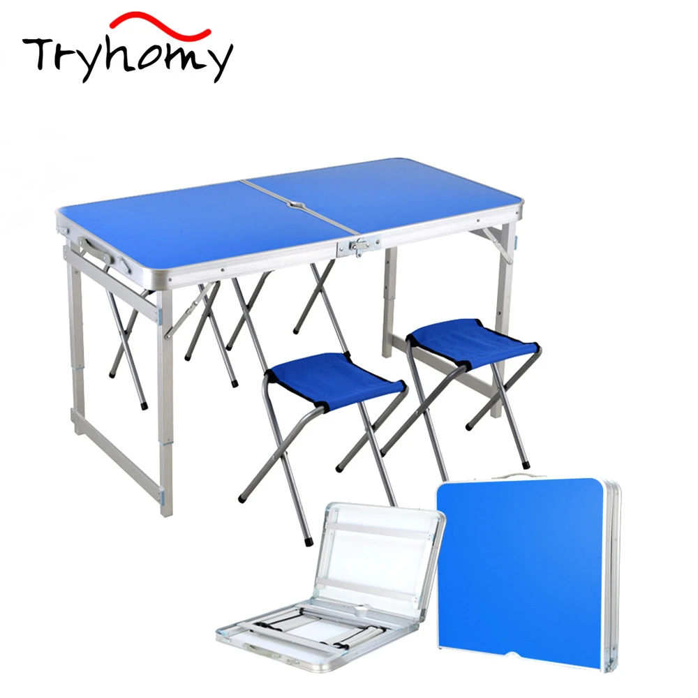 Tryhomy Juego de mesa y sillas para acampar, mesa portátil aluminio de altura ajustable, con 4 taburetes para y barbacoa|Mesas de acampada| AliExpress