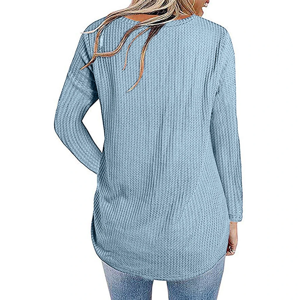 JAYCOSIN Chiffon Blouse Womens Casual Long Sleeve Autumn Knot Waffle Knit Tunic Blouse Cute Shirts Tops Winner Girl Lady 729