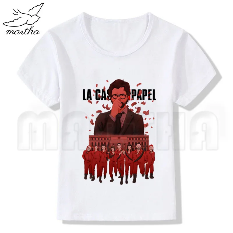 La Casa De Papel/футболка для мальчиков; Футболка с принтом с героями мультфильмов; дизайнерские Детские футболки; детская одежда с короткими рукавами
