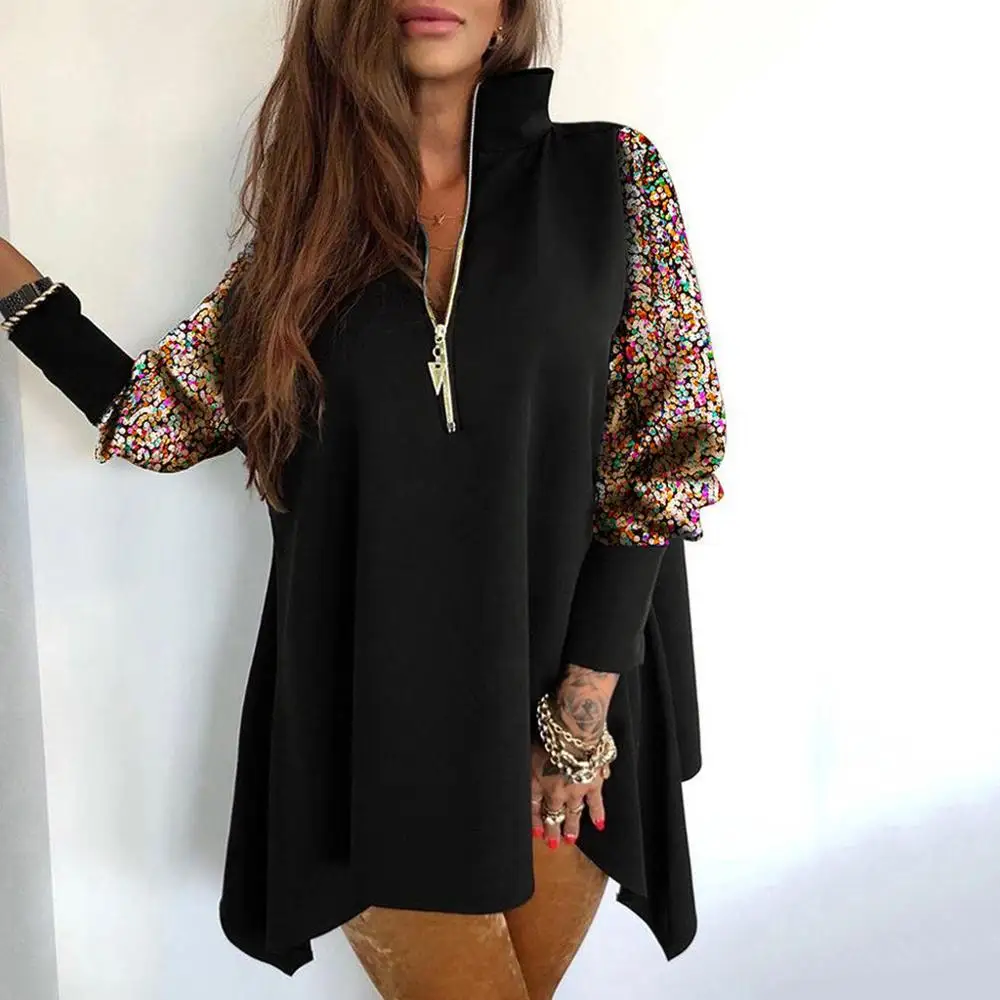 Женская Блестящая рубашка Blusas Mujer De блузка Moda с v образным вырезом и рукавом