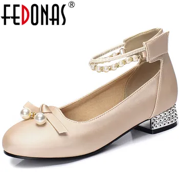 

FEDONAS Women Pumps Rhinestone Crystal Pu Butterfly Knot Sweet Concise Eleagnt Round Toe Prom Shoes Spring Summer Shoes Woman