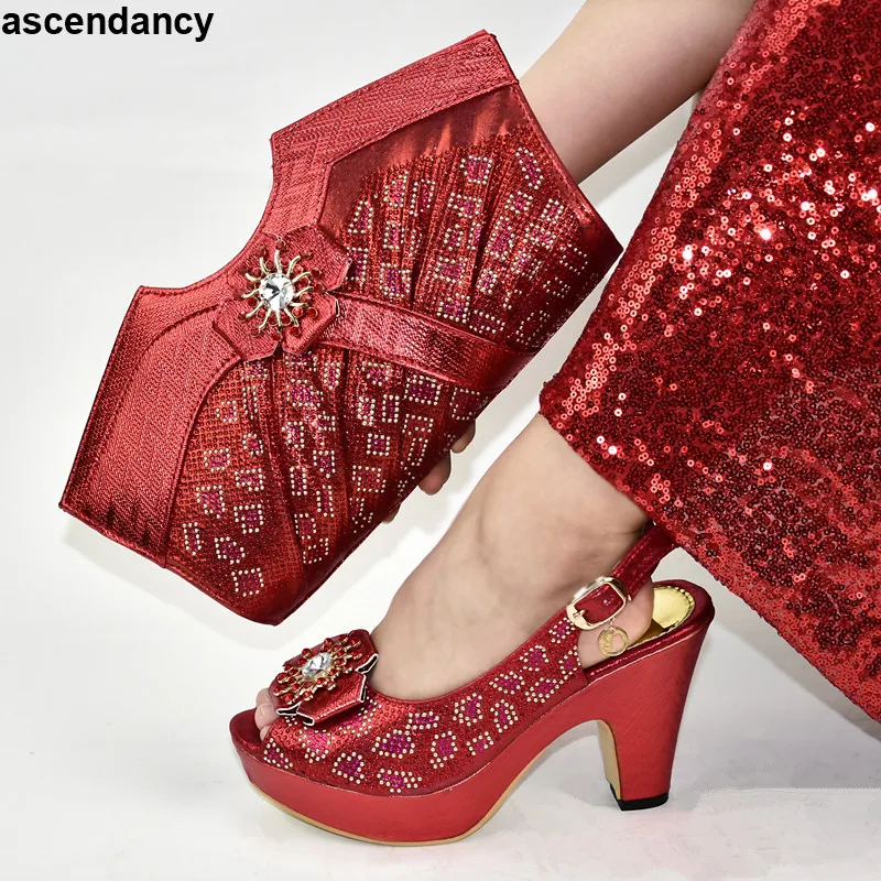

New Italian Shoes with Matching Bags for Wedding Italy Red Color African Matching Shoes and Bags Italian In Women Wedding Shoe