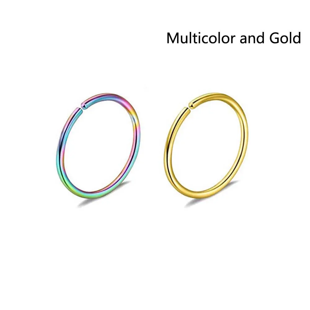 Multicolor-Gold 2 шт 20 г 0,8 мм Тонкий поддельный нос кольцо перегородка спираль ноздри пирсинг Лабрет губы поддельные пирсинг титана хряща поддельные серьги обруч - Окраска металла: Multicolor-Gold