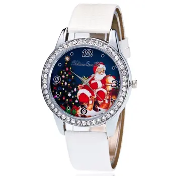 

Quartz Watch Santa Claus Xmas Tree Background Crocodile Pattern Leather Strap Round Dial Quartz Watches Christmas Best Gift