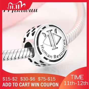 

925 Sterling Silver occupation sign Human resources Charm beads Fit Original charms Mikiwuu Bracelets Bangles Jewelry making