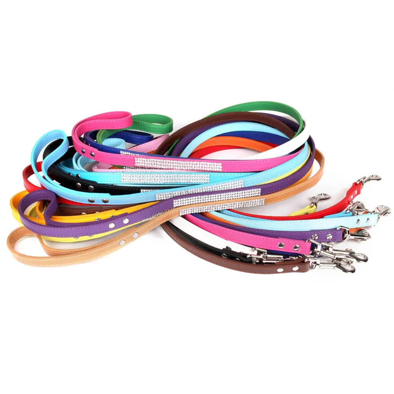 Di Modo Diamante Cane Al Guinzaglio Di Cuoio Di Bling Strass Collare Pet Walking Leads Piccolo Animale Domestico Cucciolo Di Cane Forniture Viola Rosa