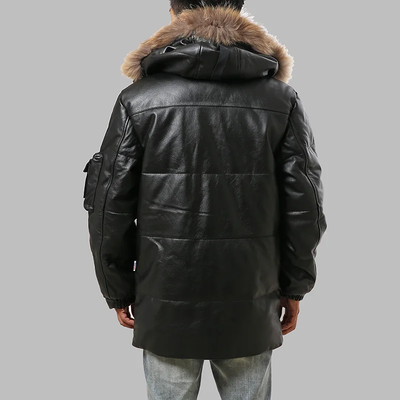 2135 Read Description! big size quality super warm genuine cow skin duck down leather jacket mens cowhide leather duck down coat