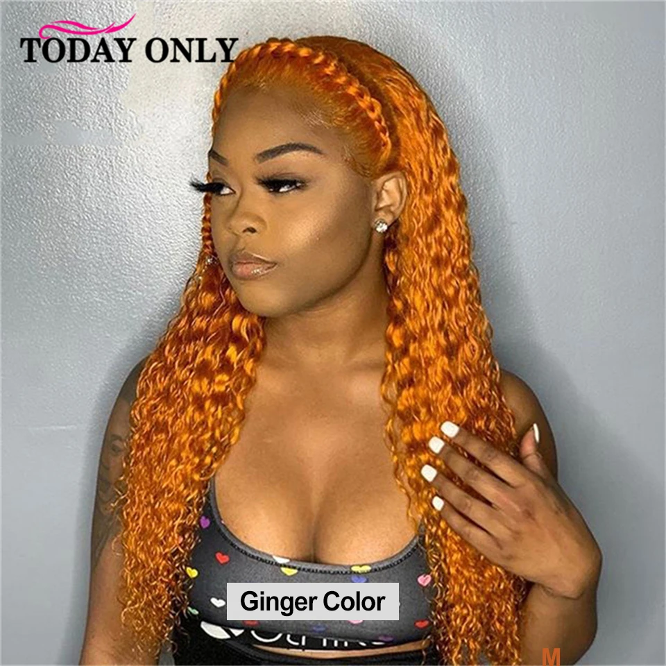 Ginger Color Малазийские кудрявые парики для чернокожих Для женщин эффектом деграде(переход от темного к Синтетические волосы на кружеве парик 13x4 эффектом деграде(переход от темного к парики из натуральных волос на кружевной основе 250 плотности парик шнурка 1b/бордовый человеческих волос - Цвет: Ginger Color