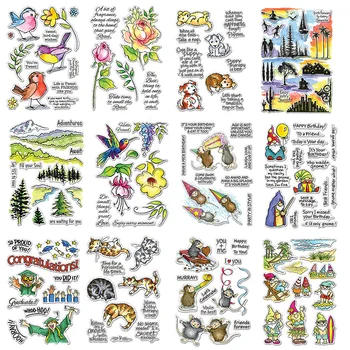

Gnome Kitty Puppy Birds Mouse Roses Birthday Grad Baby Gifts Transparent Clear Stamps for DIY Scrapbooking Cards Crafts 2020 New