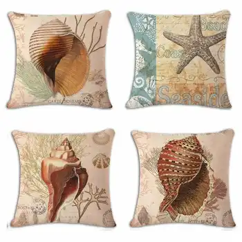 

Sea Snail Shell Pillowcase Pattern Cotton Linen Pillowcase for Home Office Sofa Seat Decor