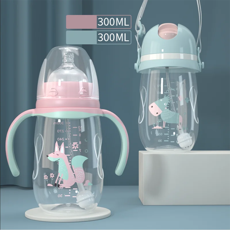 

2019 New Baby bottle anti-fall plastic pp newborn baby wide caliber milk pot with straw handle newborn child drinking cup
