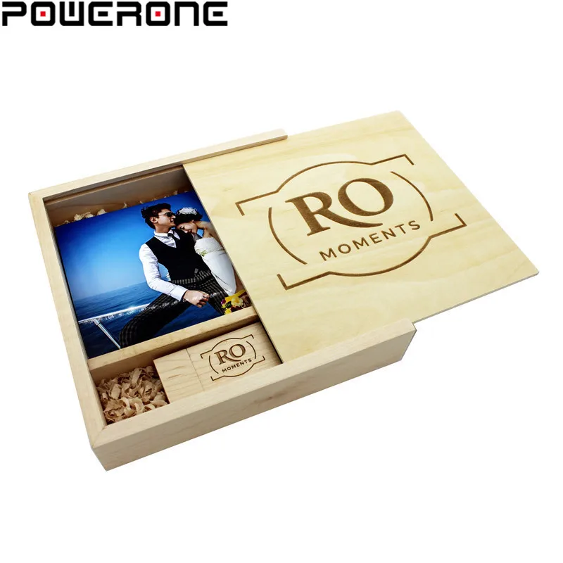 Деревянный фотоальбом POWERONE с бесплатным логотипом на заказ usb + карта памяти в