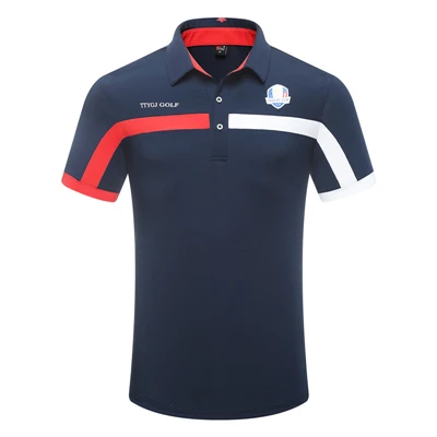 Pgm мужские рубашки с коротким рукавом для гольфа, летние спортивные рубашки для мышц, мужские быстросохнущие дышащие топы для тенниса, одежда для гольфа D0653 - Цвет: Синий