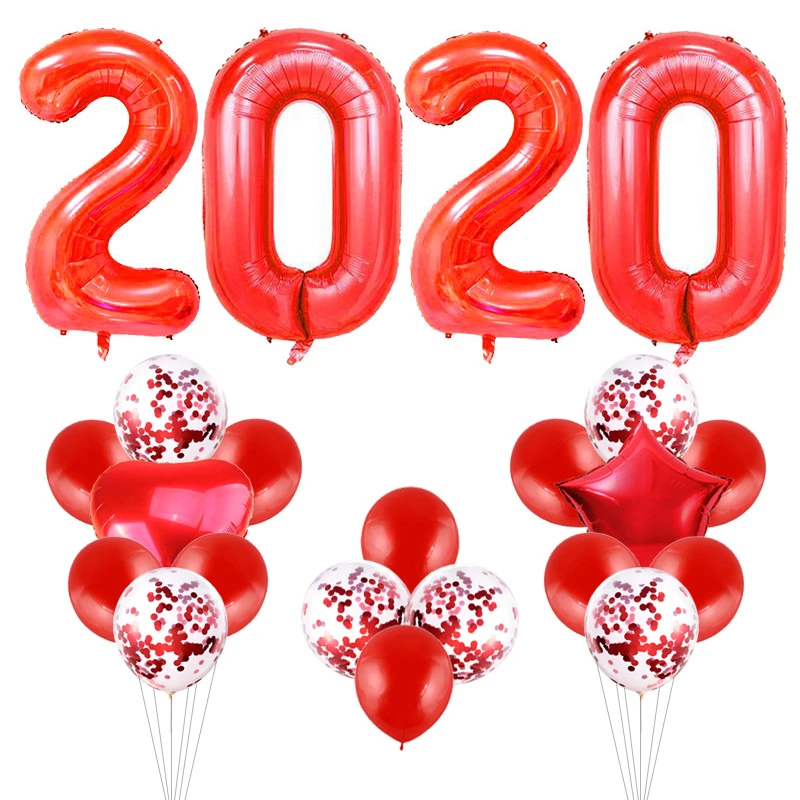 Красный 22 шт./лот, розовые, золотые, серебристые, черные, 40 дюймов, цифр, фольгированные шары, рождественские, новогодние, вечерние, выпускные украшения, принадлежности - Цвет: Красный